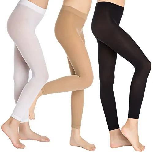Aaronano Little Girls' Footless Ballet Tights 3-Pair-Pack Size S(2-3), Black White Nude