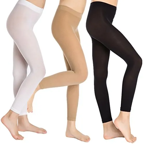 Aaronano Little Girls' Footless Ballet Tights 3-Pair-Pack Size S(2-3), Black White Nude