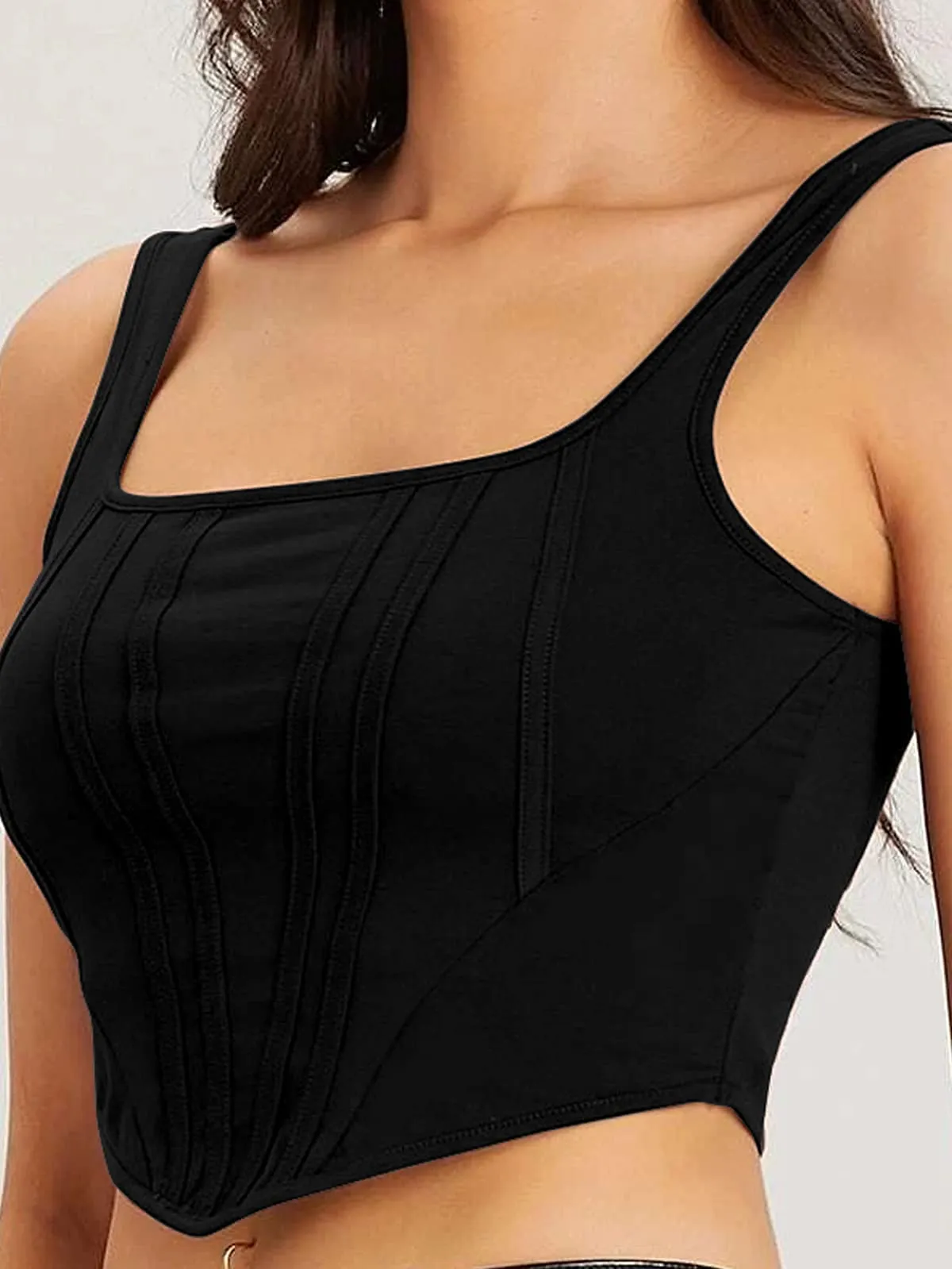 AUSK Womens Square Neck Sleeveless Crop Top Color-Black (Size-Small)
