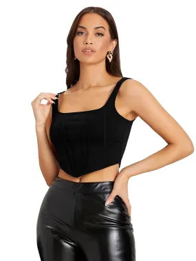 AUSK Womens Square Neck Sleeveless Crop Top Color-Black (Size-Small)