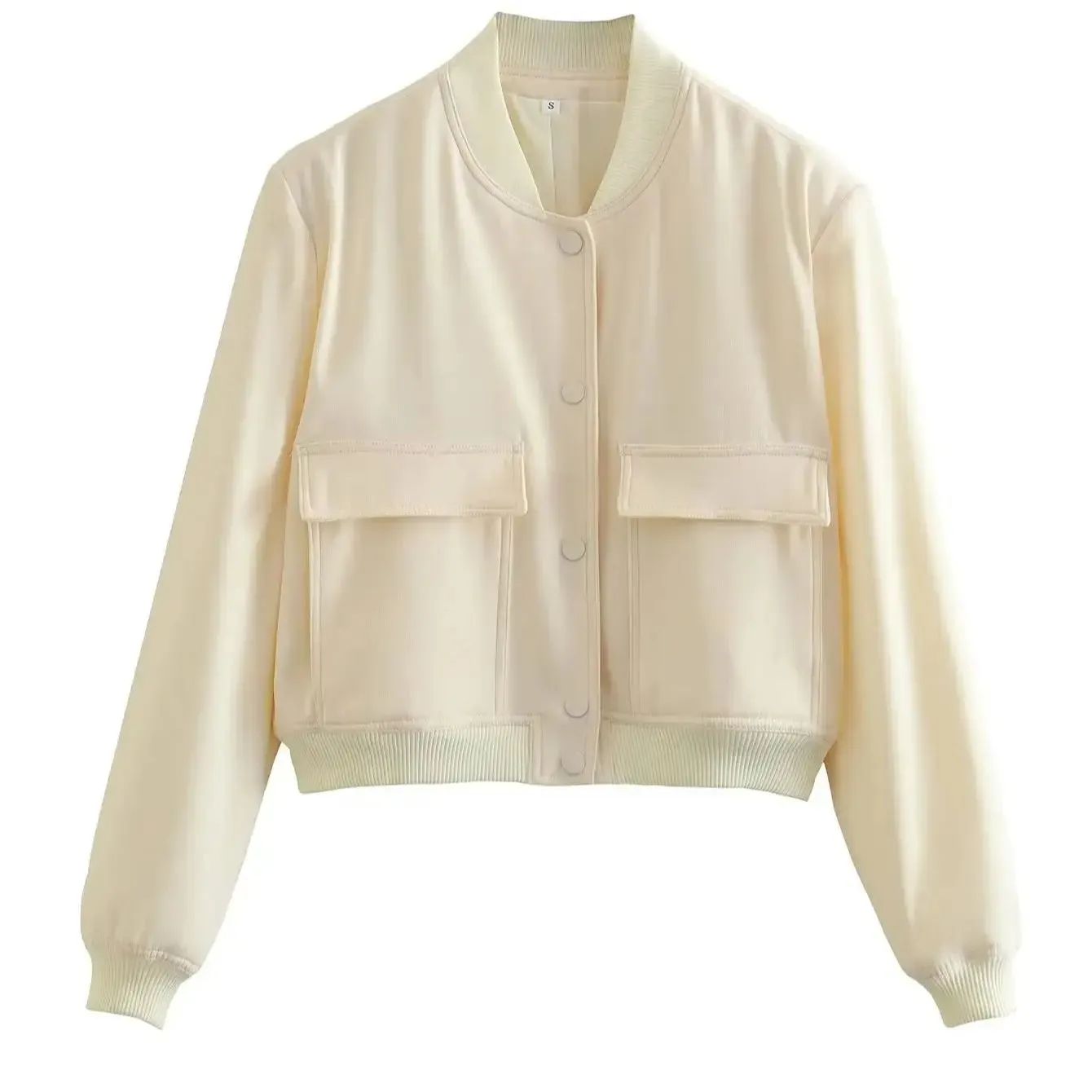 Back To School Joskaa 2024 Woman Bomber Jacket Coat White Autumn Winter Button Baseball Aviator Cropped Jackets For Women Long Sleeve Crop Outerwear