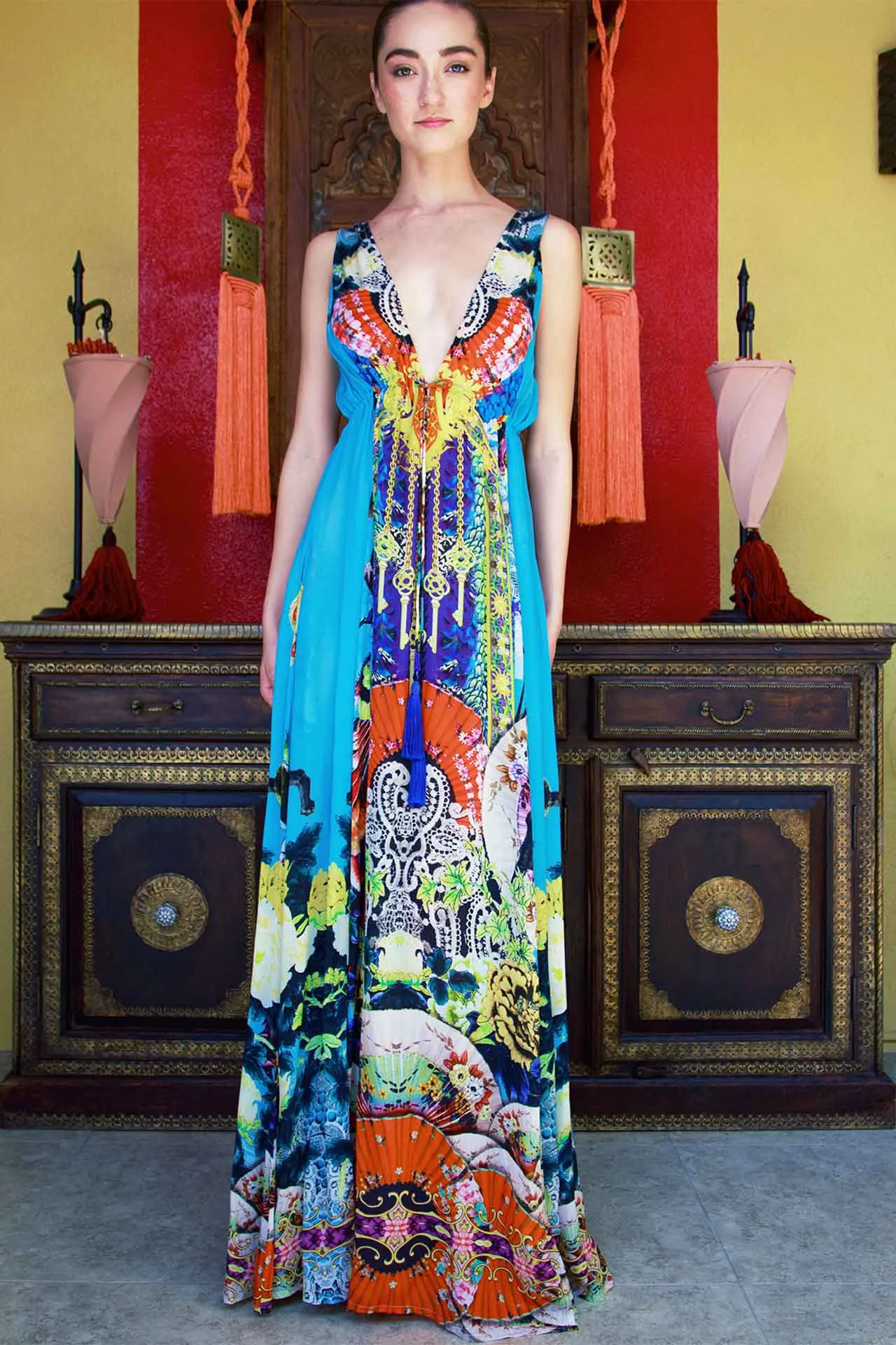 Blue Japanese Inspired Maxi Dress