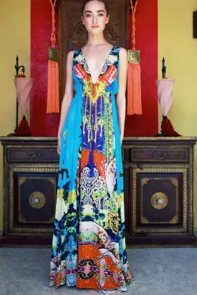 Blue Japanese Inspired Maxi Dress