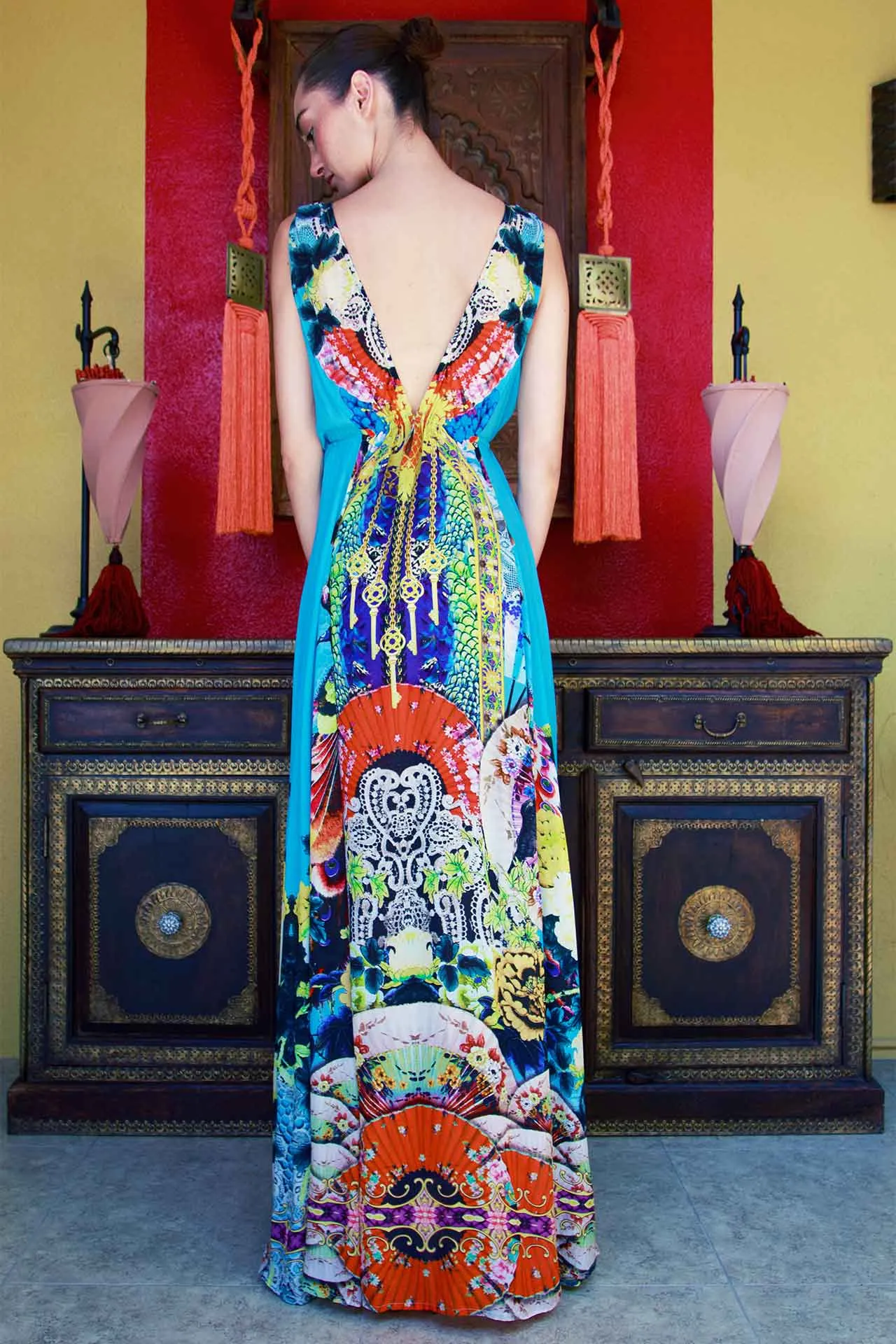 Blue Japanese Inspired Maxi Dress