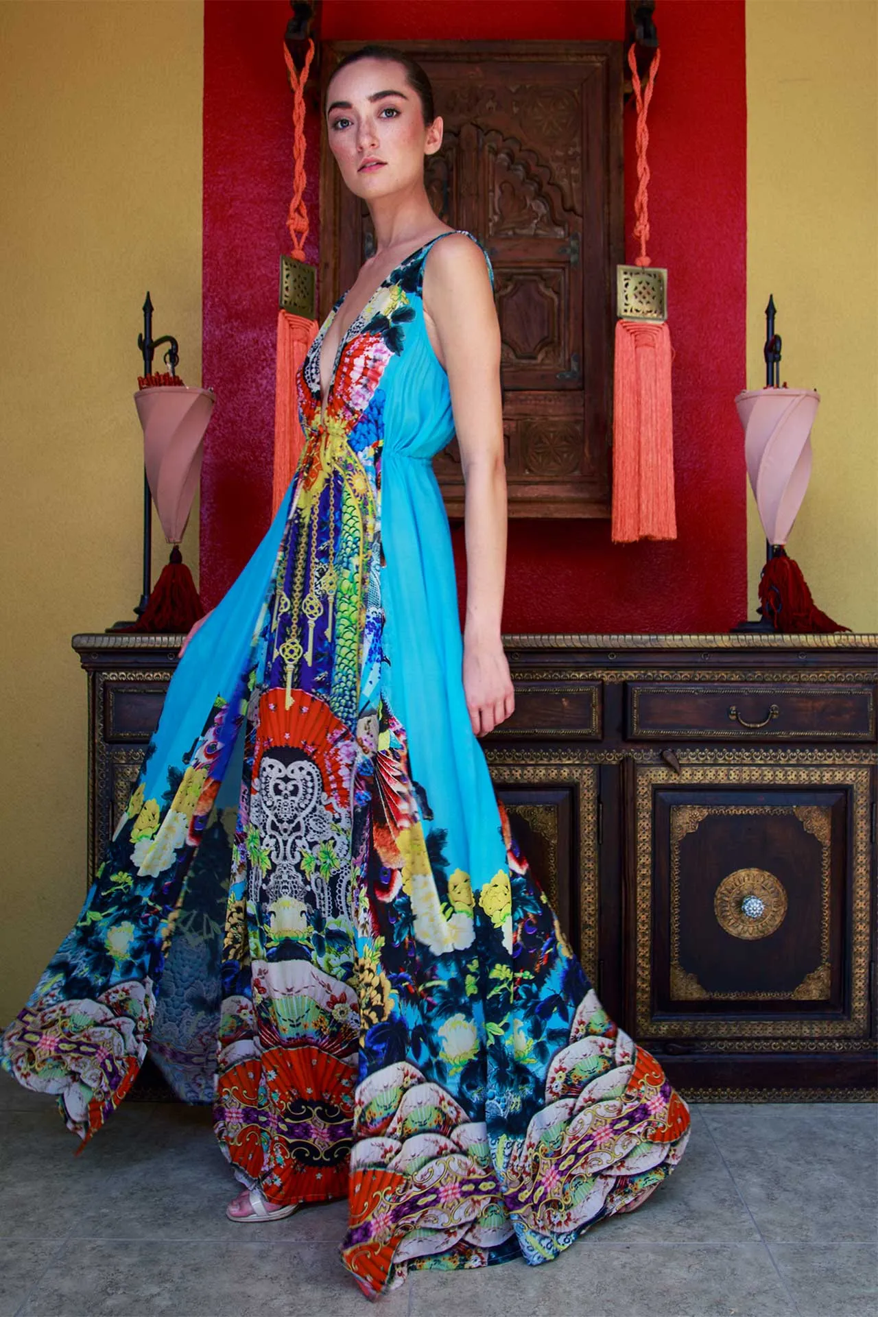 Blue Japanese Inspired Maxi Dress