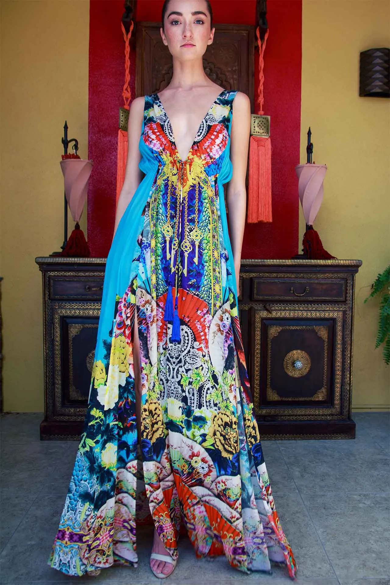 Blue Japanese Inspired Maxi Dress