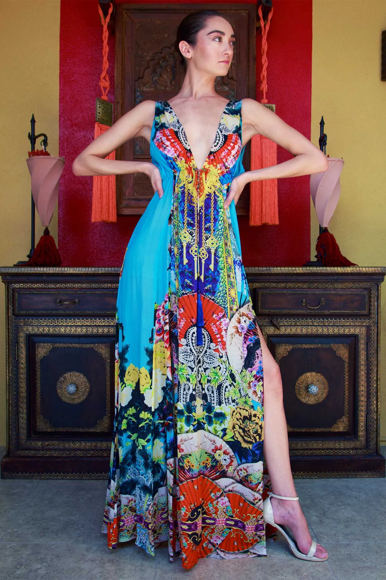 Blue Japanese Inspired Maxi Dress