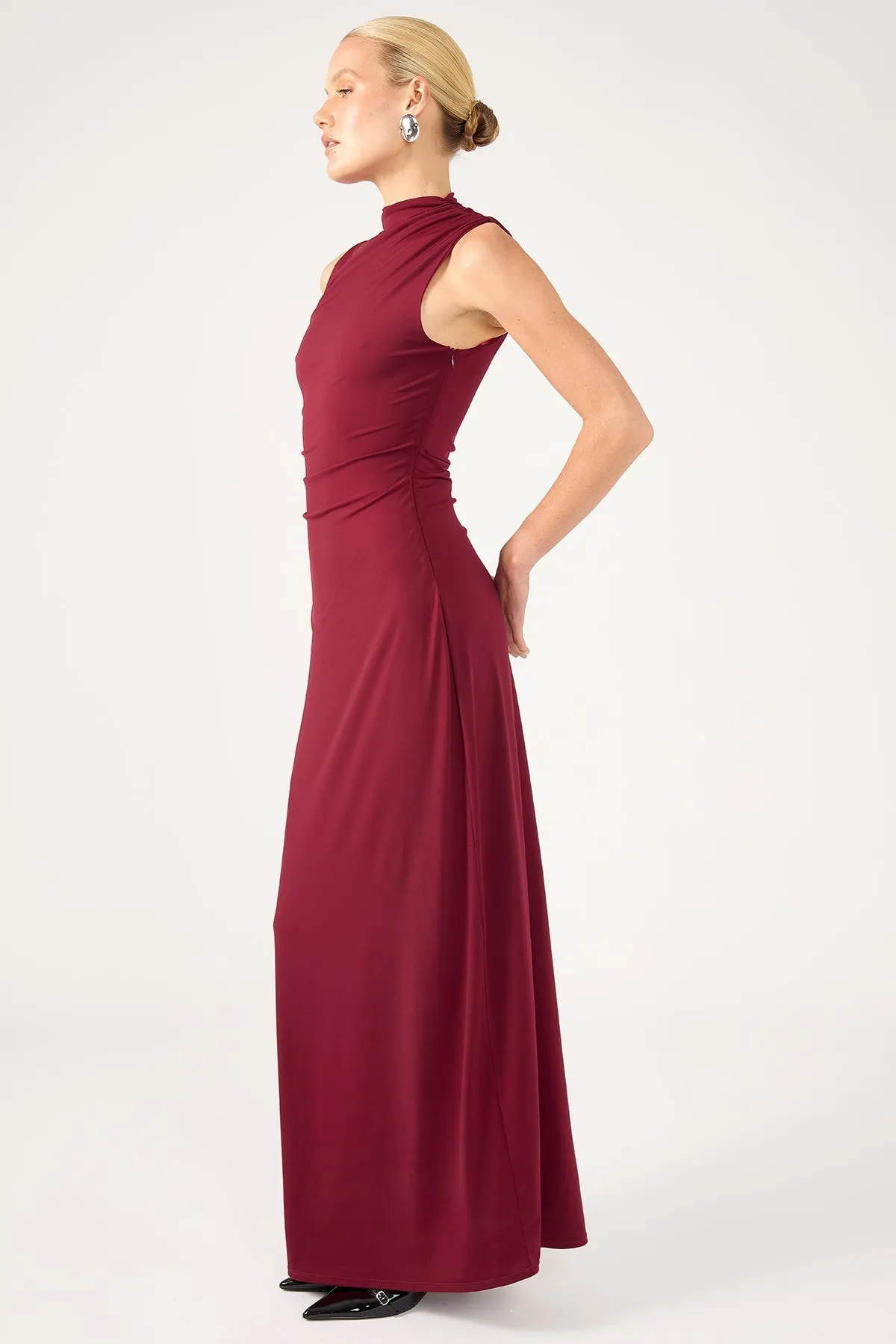 Burgundy Rosewood High Neck Maxi Dress