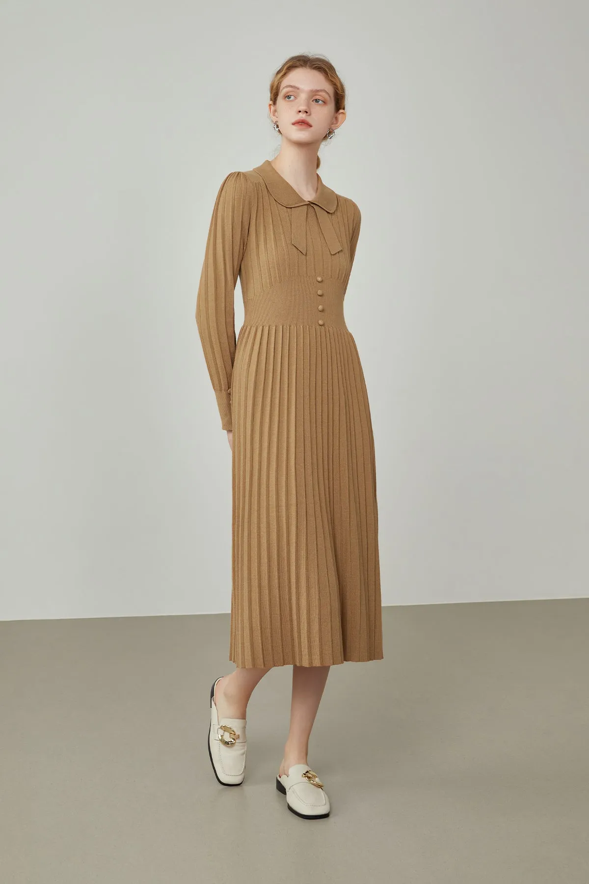 Fansilanen | Nadine Camel Bow Knit Dress