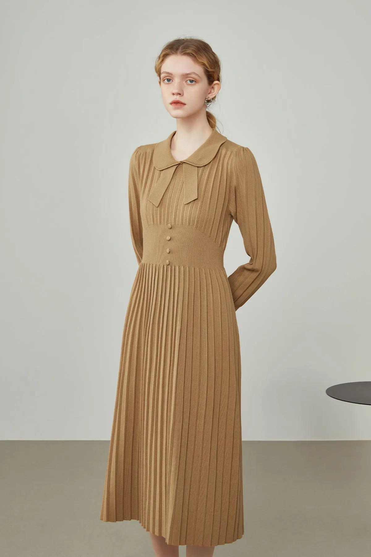 Fansilanen | Nadine Camel Bow Knit Dress