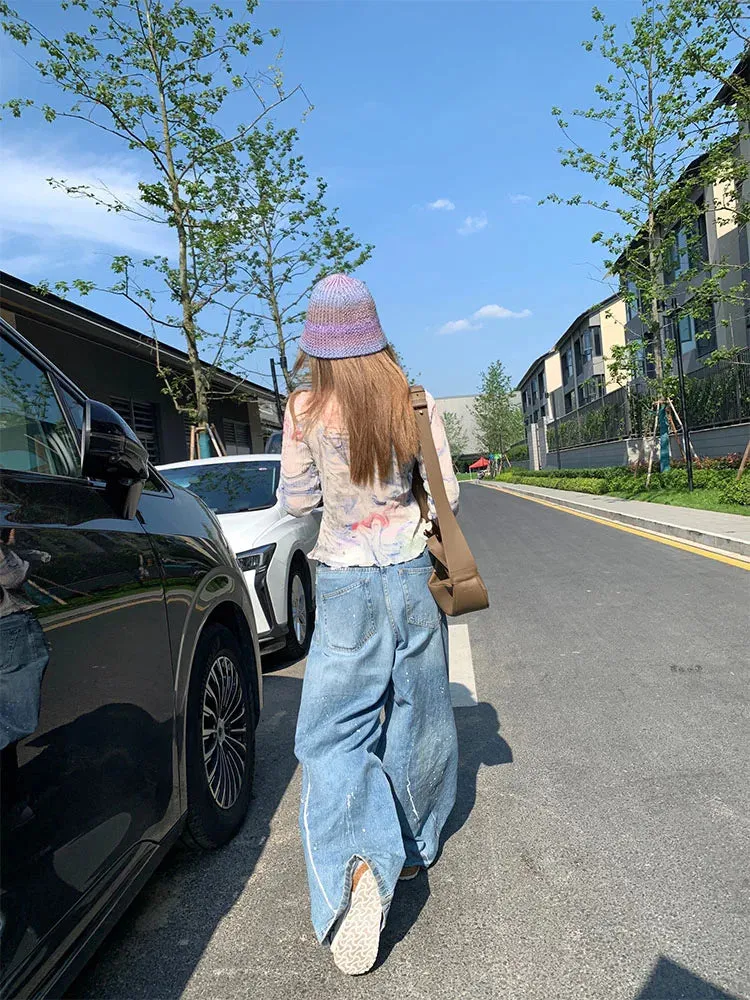 Girlary Woman Streetwear T-Shirts Romantic Tees Design Crop Top Clubwear Mesh French Elegance Top Lantern Sleeve Pleated Chiffon Top