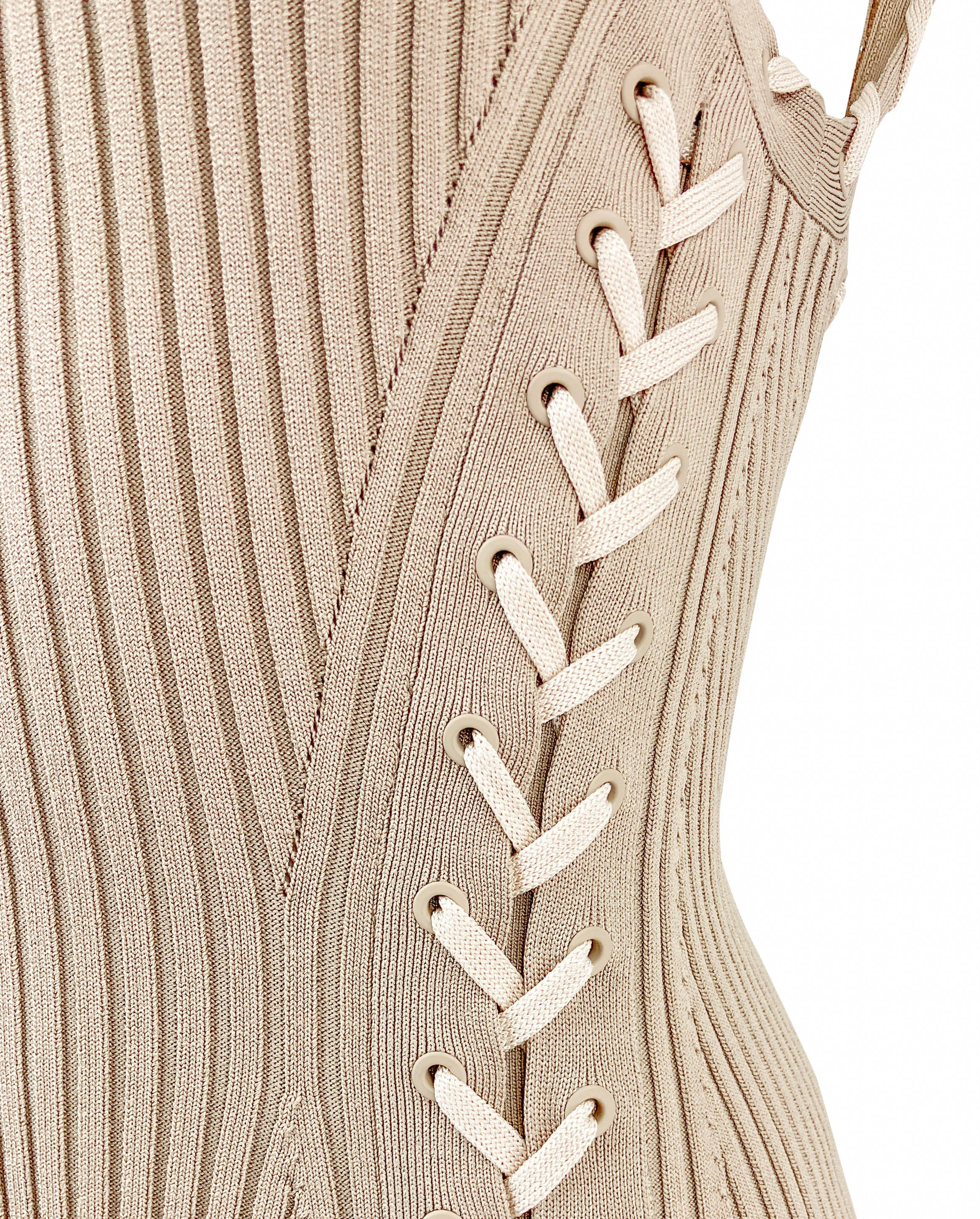 Jonathan Simkhai Lorena Lace-Up Knitted Dress in Light Brown