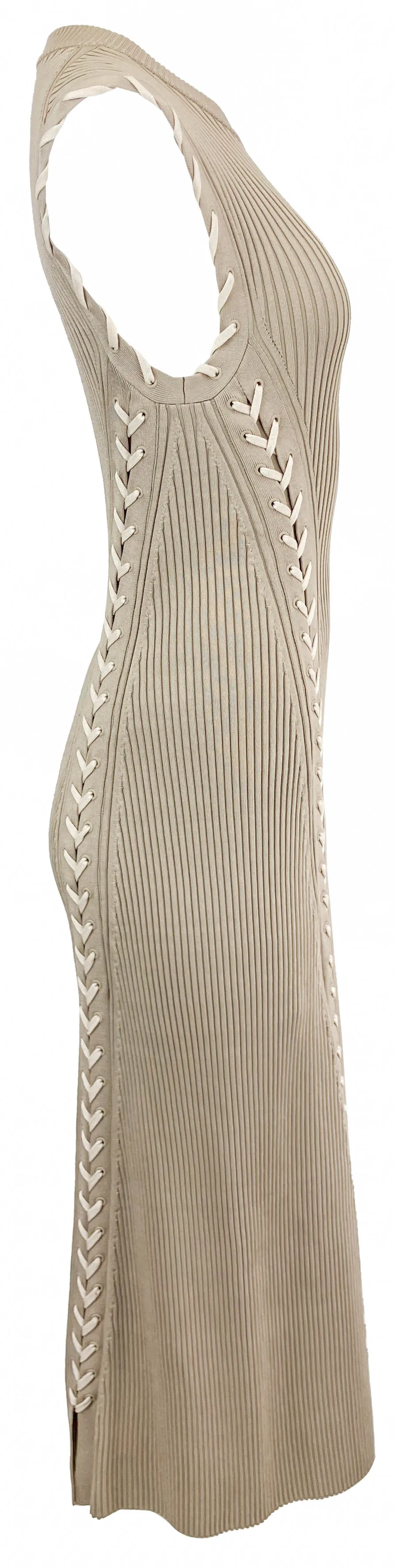 Jonathan Simkhai Lorena Lace-Up Knitted Dress in Light Brown