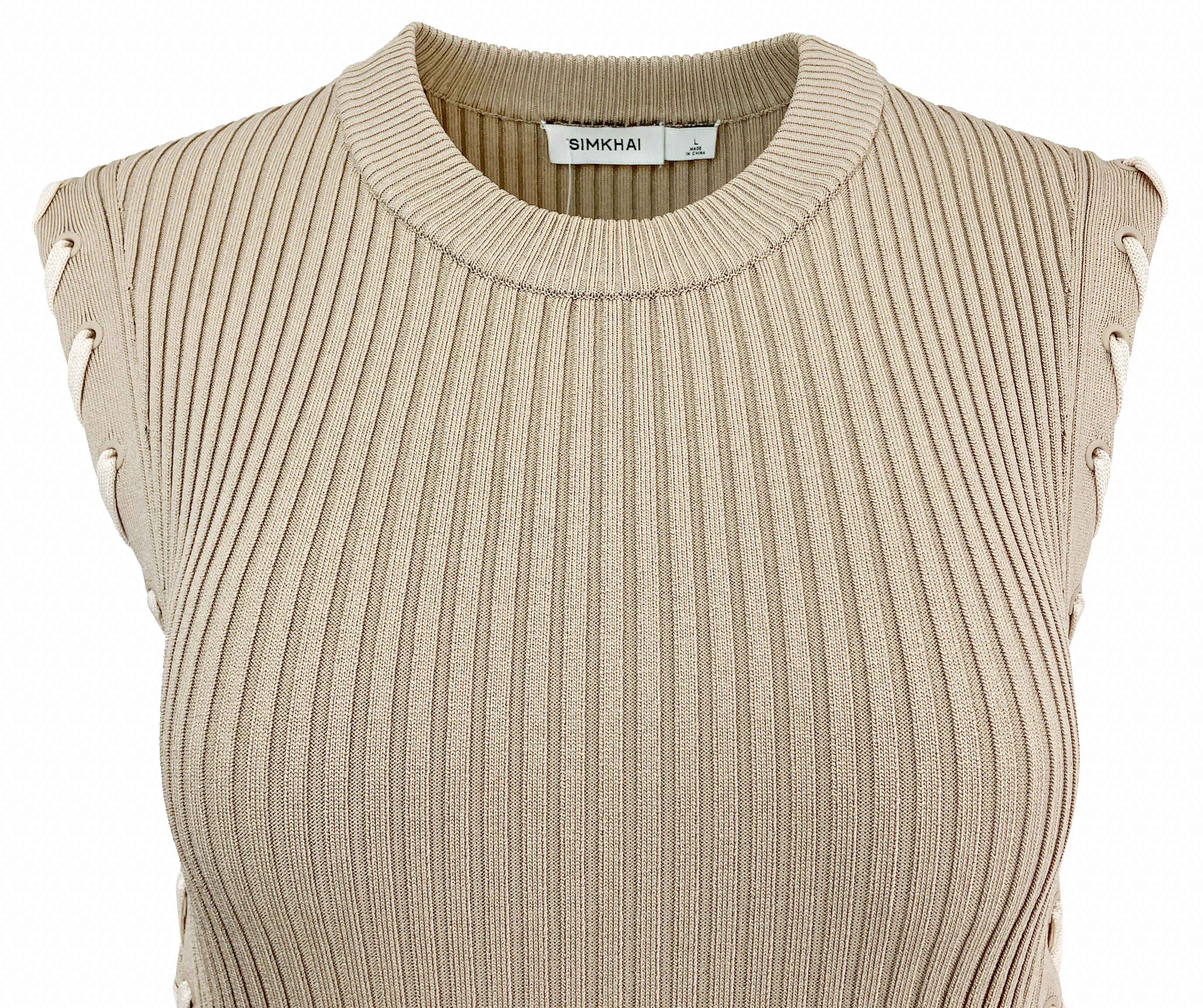 Jonathan Simkhai Lorena Lace-Up Knitted Dress in Light Brown