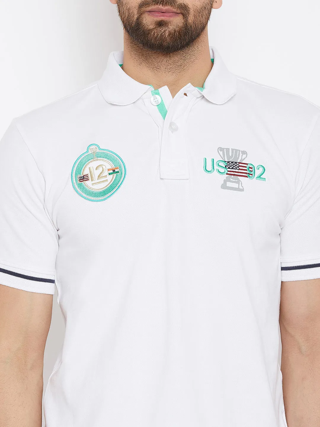 JUMP USA Men White Printed Polo Collar T-Shirt