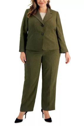Le Suit Notched Collar Long Sleeve Two Button Closure Shoulder Pads with Mid Waist Straight Fit Zipper Hook & Bar Closure Pant 2 Piece Set