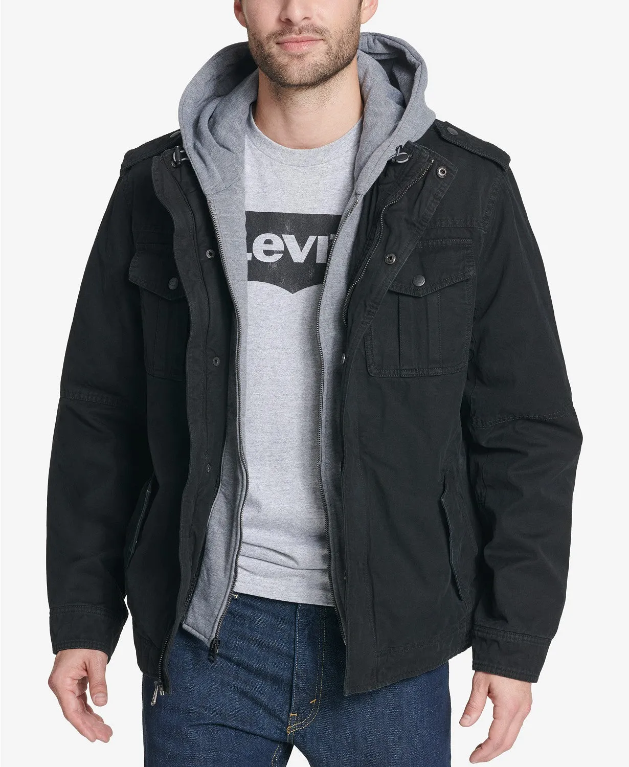 Levi's Men's Military Style Hooded Jacket - Black