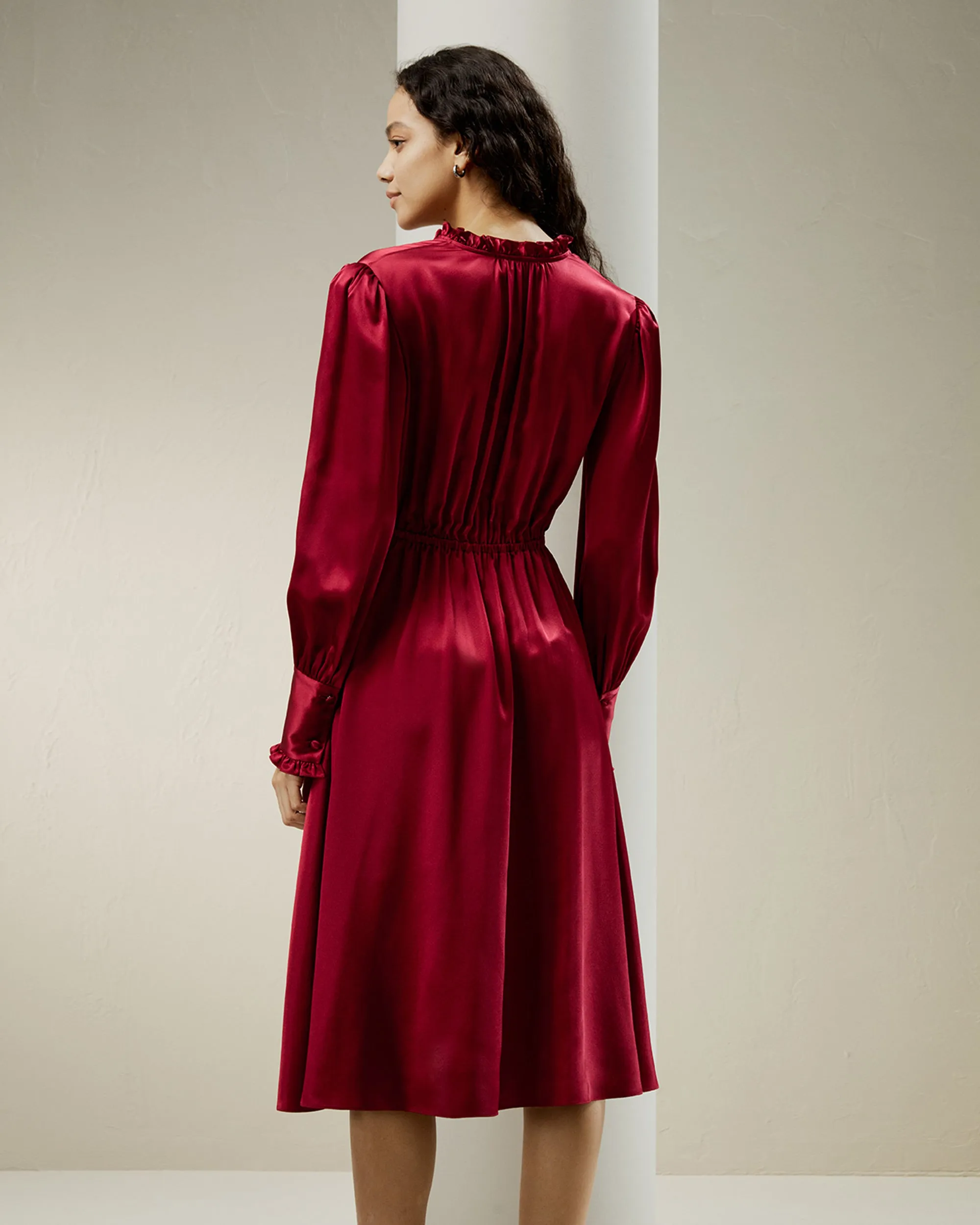 LILYSILK x CHARIS V Neck A line Midi Dress