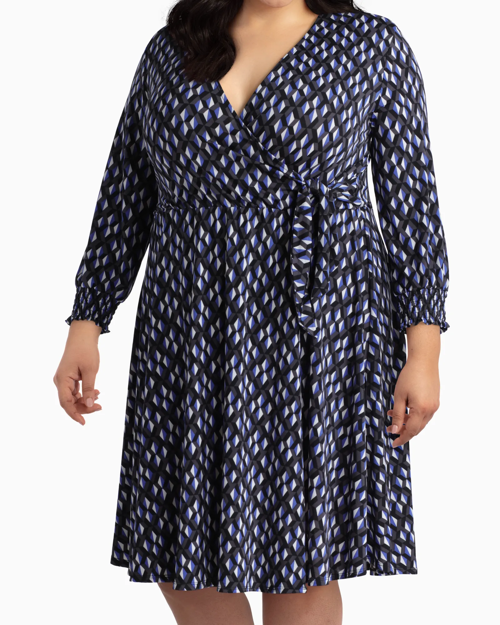 Madison Faux Wrap Dress | Royal Blue / Black