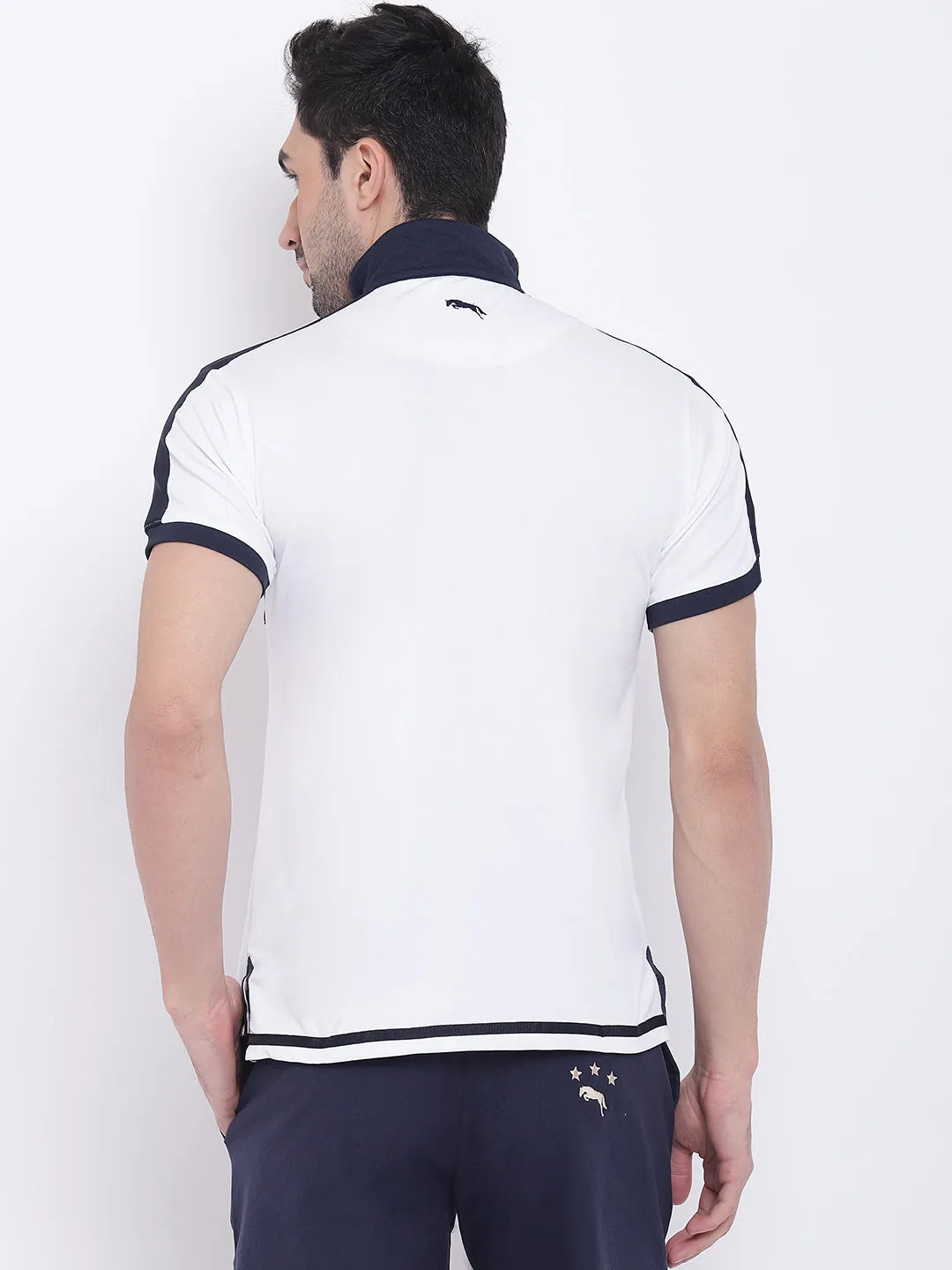 Men Casual Solid White Polo Collar T-Shirt