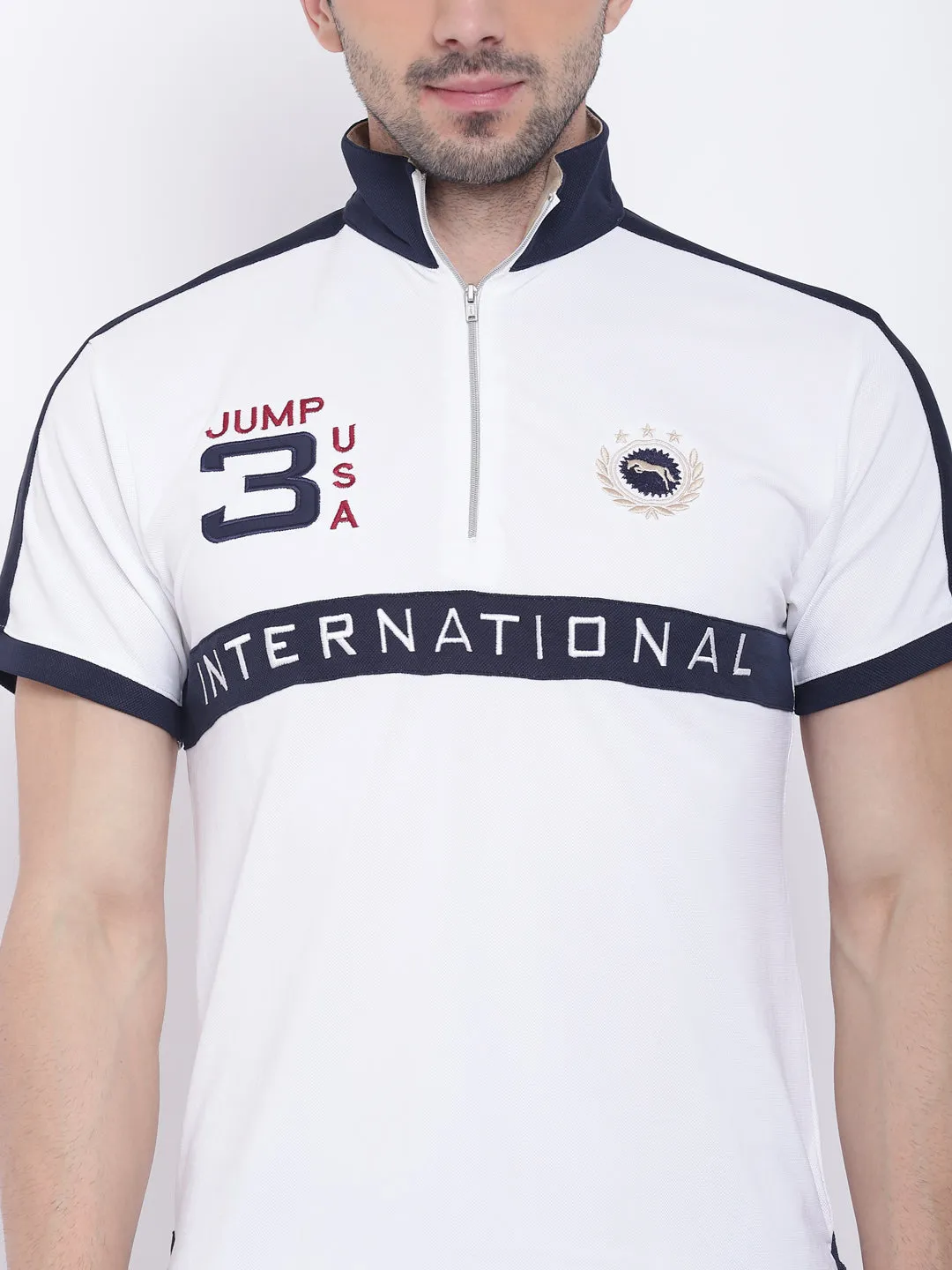 Men Casual Solid White Polo Collar T-Shirt