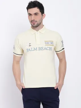 Men Casual Solid Yellow Polo Collar T-Shirt