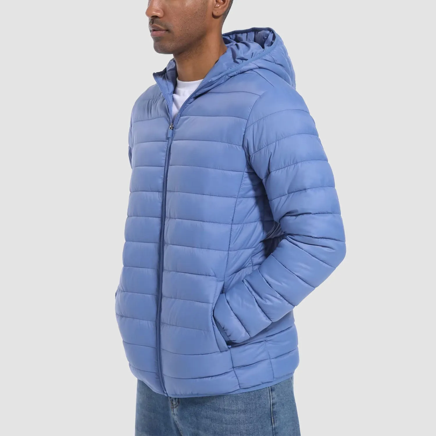 Men's Lightweight Puffer Jacket Hooded Quilted Lined Winter Coat