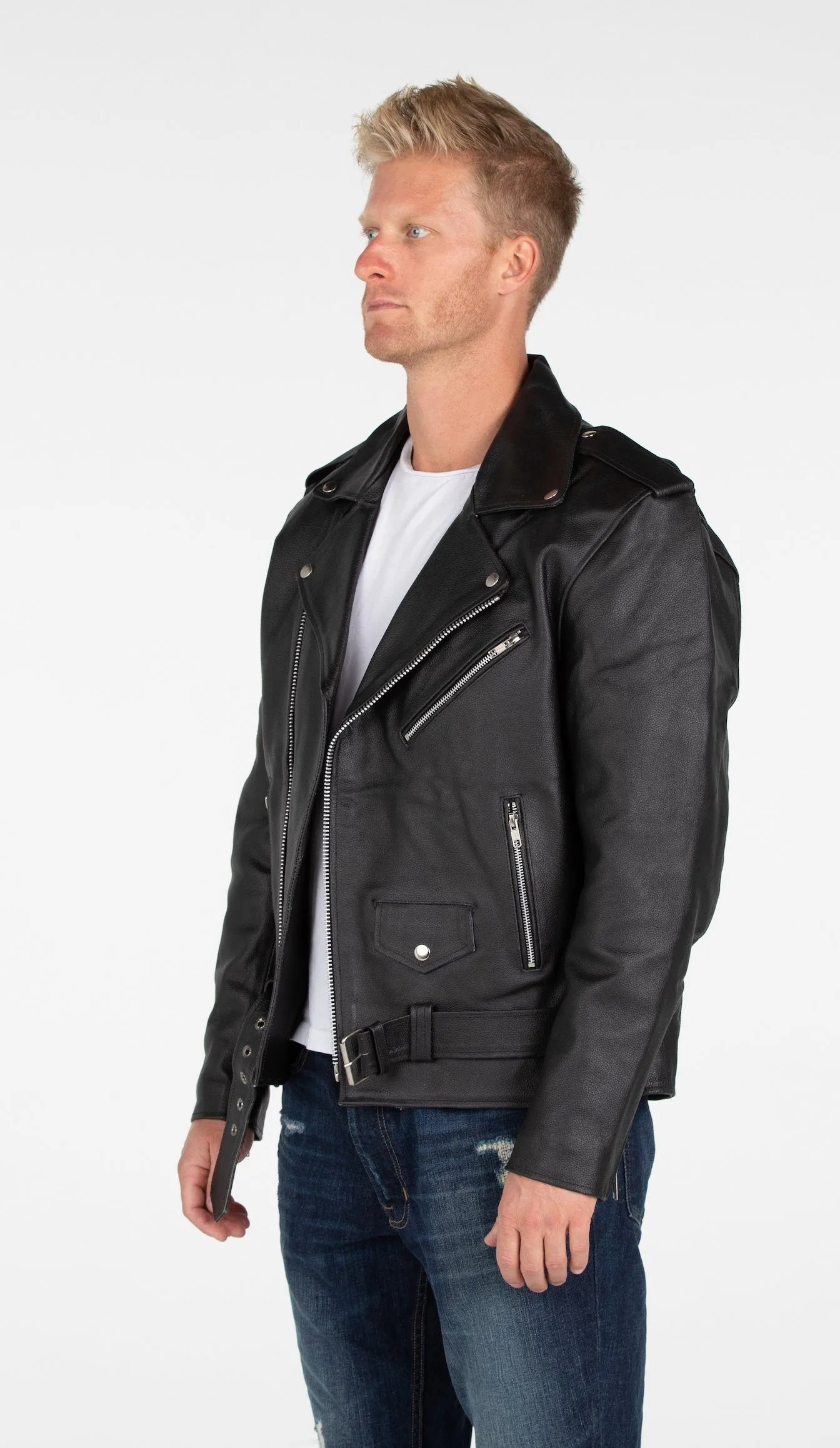 MotoArt Men's Classic Cruiser V1 Biker Genuine Leather Jacket