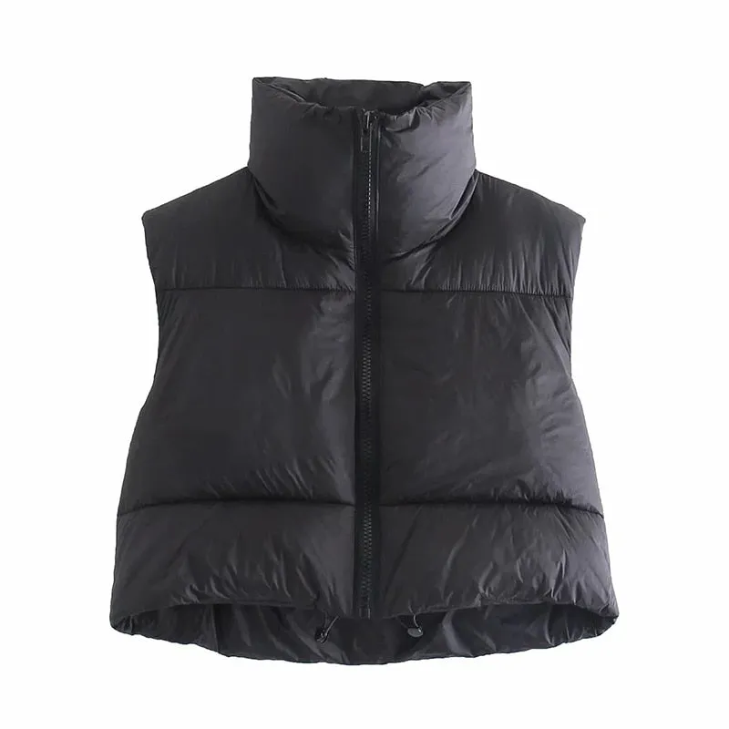 New Puffy Vest Women Zip Up Stand Collar Sleeveless Lightweight Padded Cropped Puffer Quilted Vest Winter Warm Coat Jacket