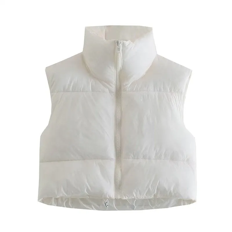 New Puffy Vest Women Zip Up Stand Collar Sleeveless Lightweight Padded Cropped Puffer Quilted Vest Winter Warm Coat Jacket
