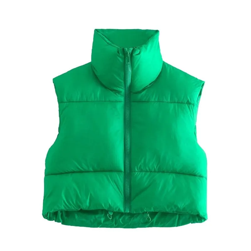 New Puffy Vest Women Zip Up Stand Collar Sleeveless Lightweight Padded Cropped Puffer Quilted Vest Winter Warm Coat Jacket