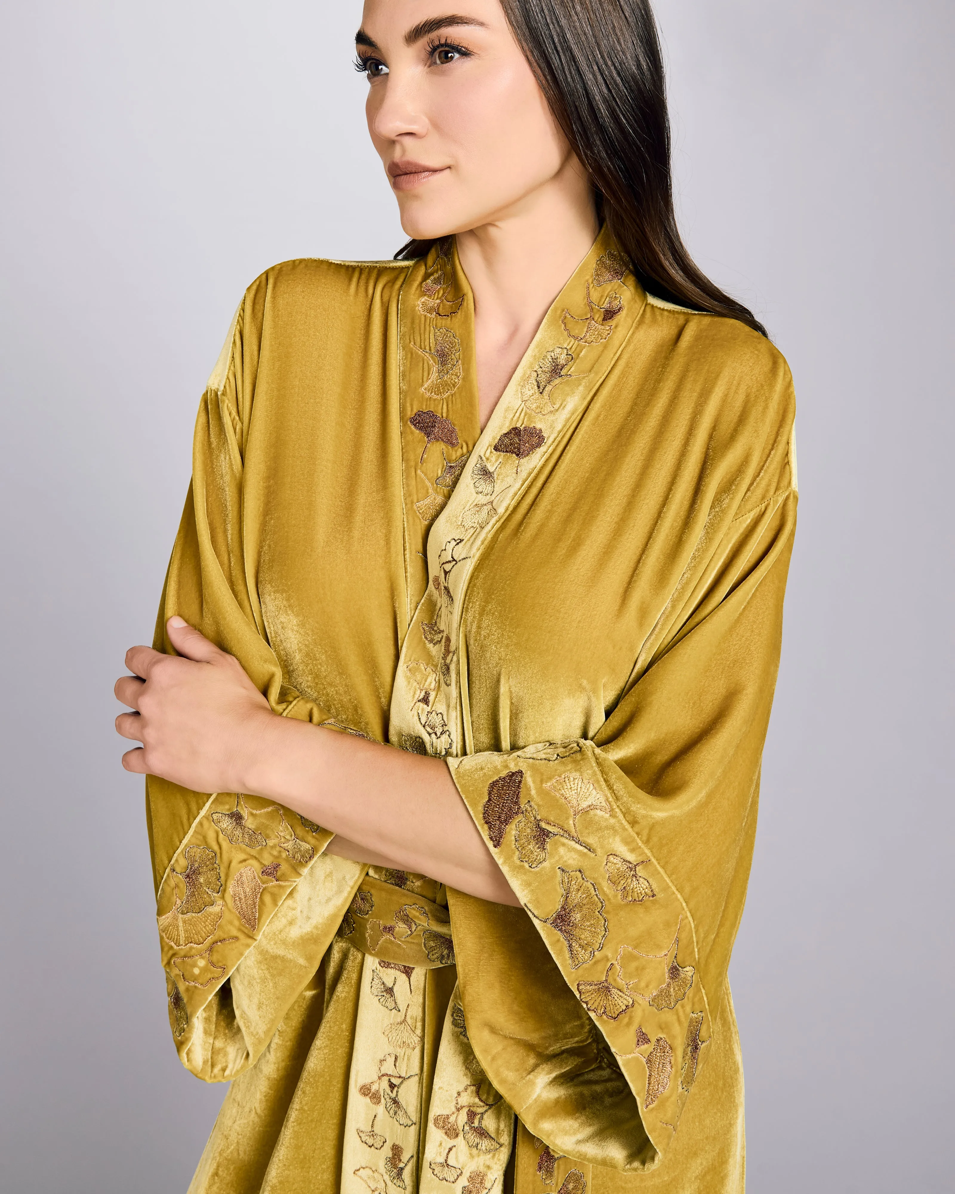 Nikko Silk Velvet Gold Long Robe