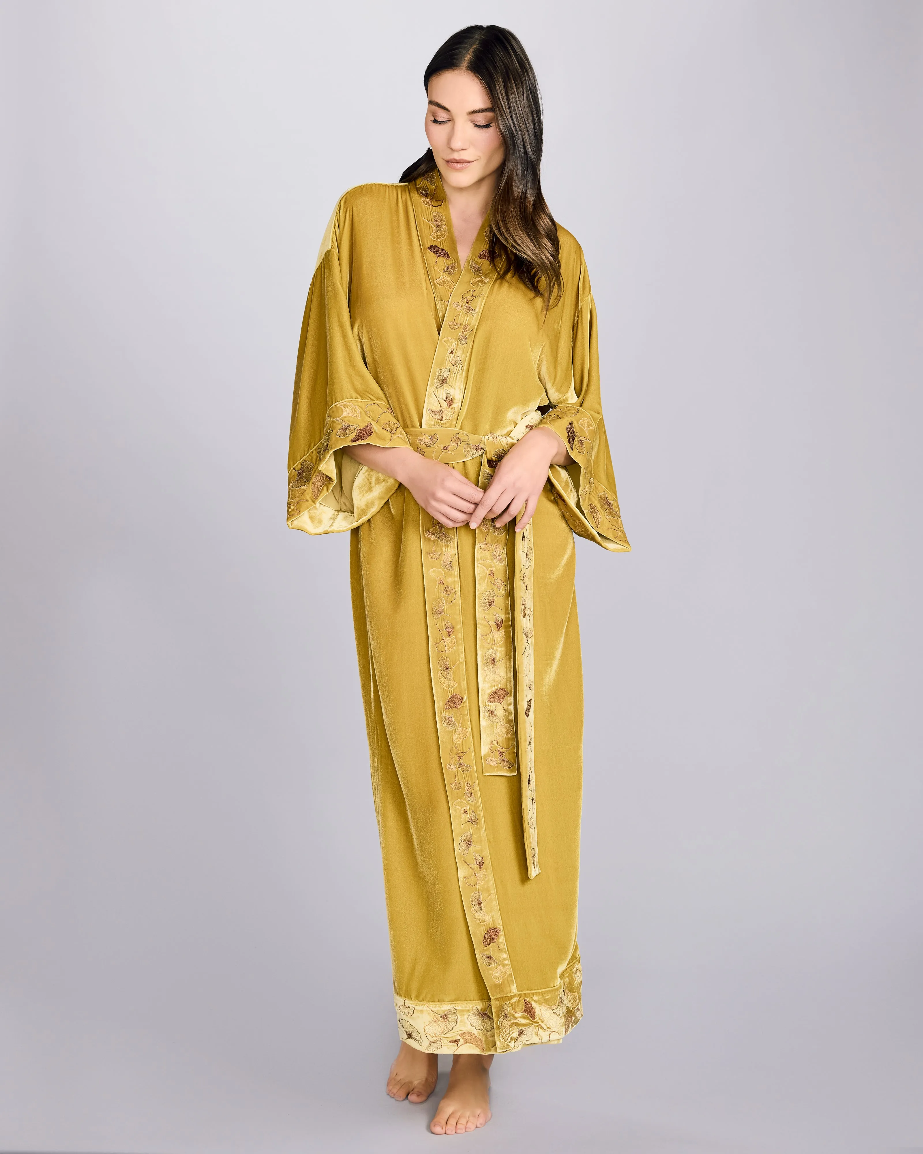 Nikko Silk Velvet Gold Long Robe