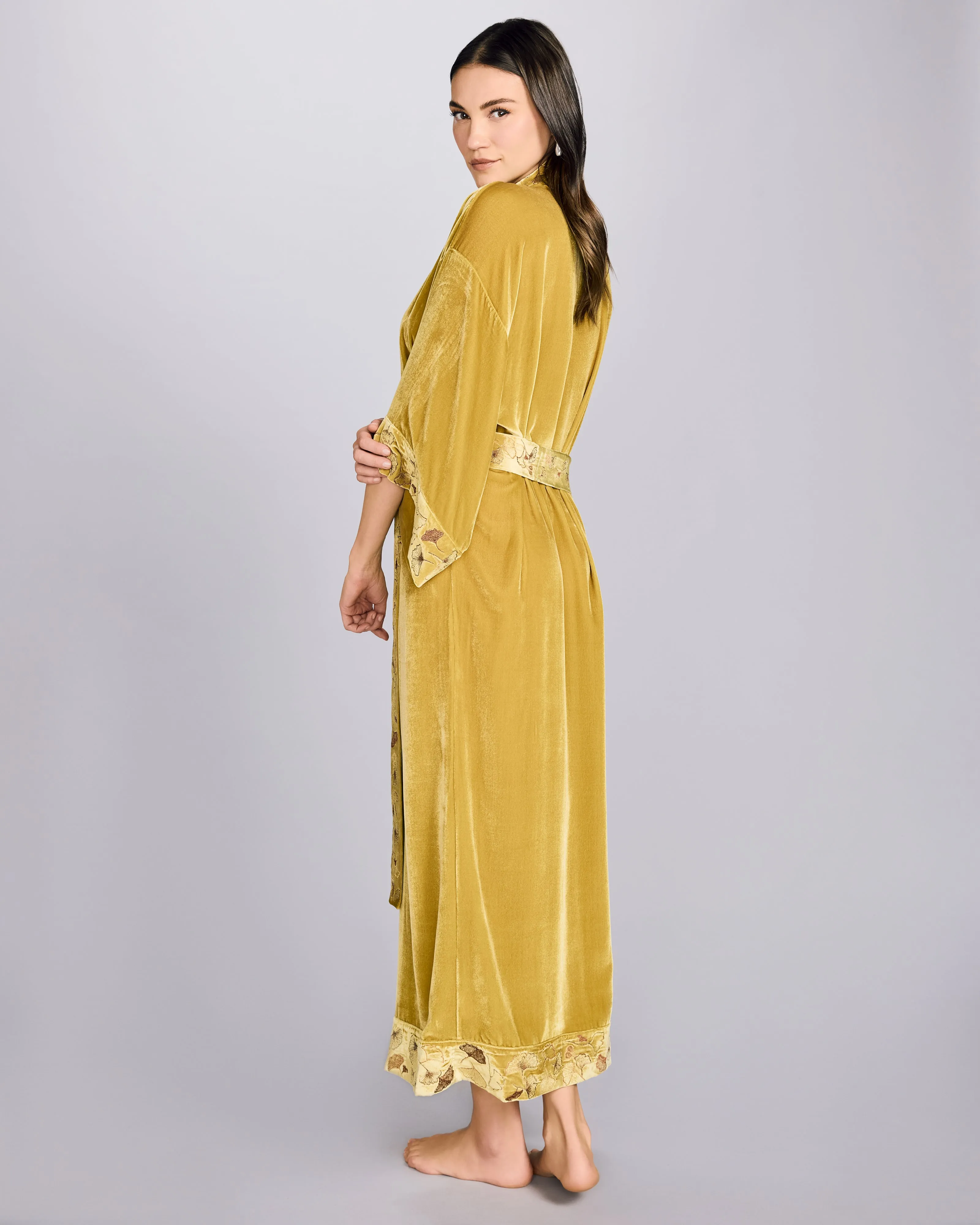 Nikko Silk Velvet Gold Long Robe