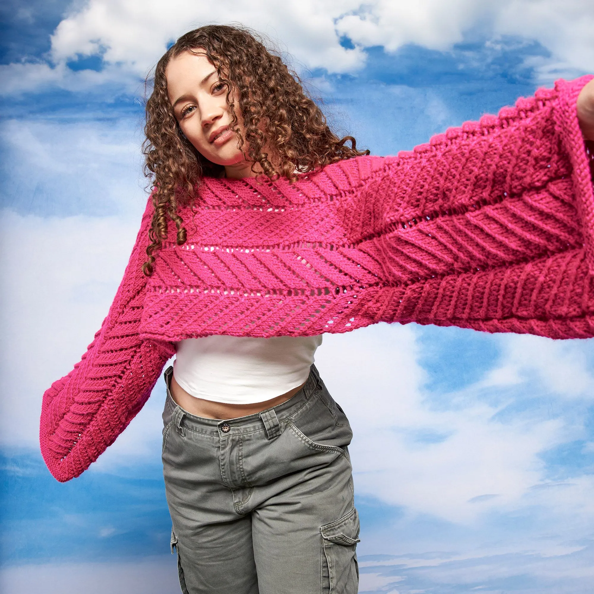 Red Heart Sunray Panels Knit Shrug