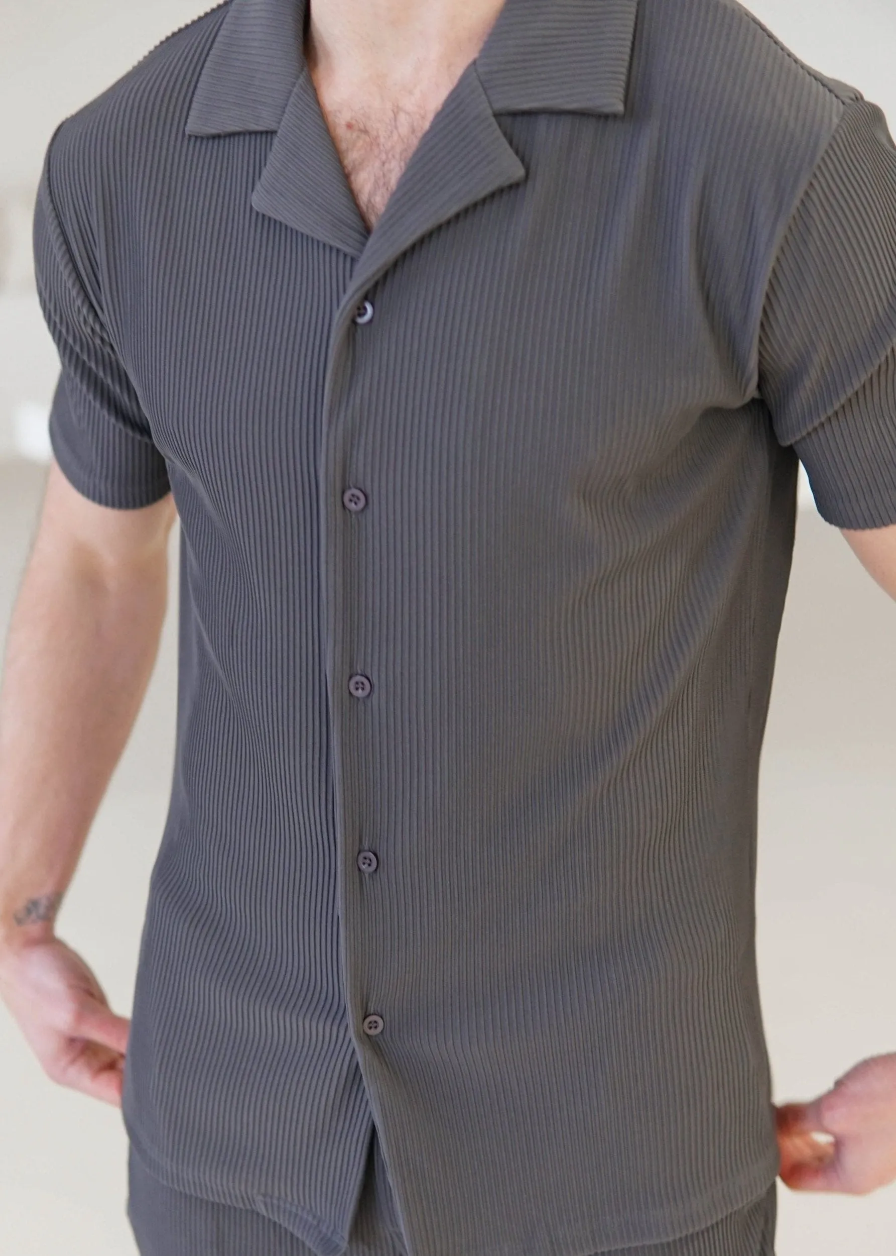 Ribbed Shirt In Dark Grey