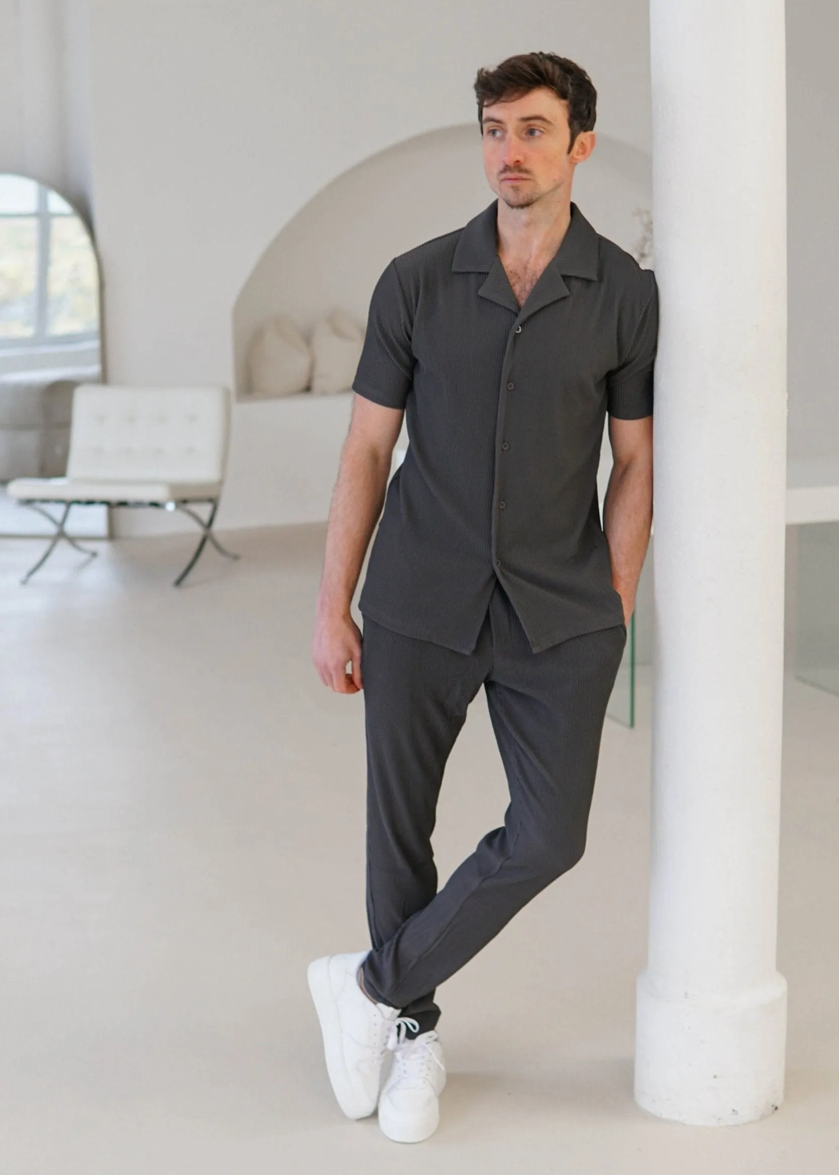 Ribbed Shirt In Dark Grey