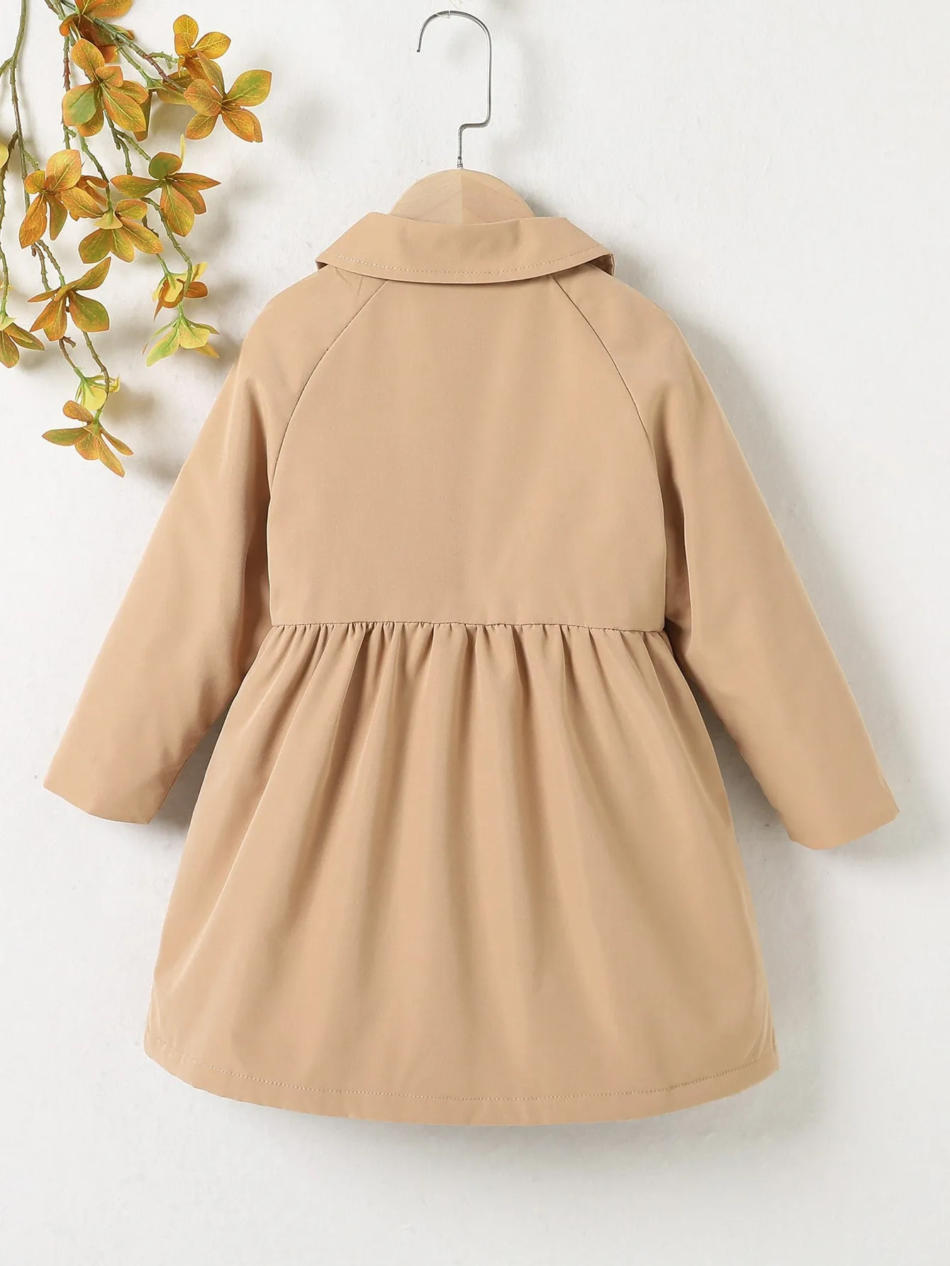 SHEIN Young Girl Raglan Sleeve Double Breasted Teddy Lined Coat FD