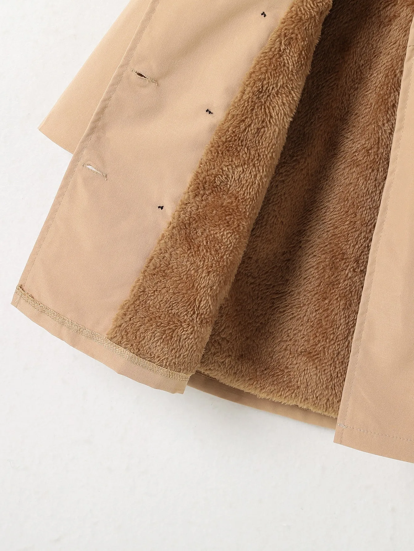 SHEIN Young Girl Raglan Sleeve Double Breasted Teddy Lined Coat FD