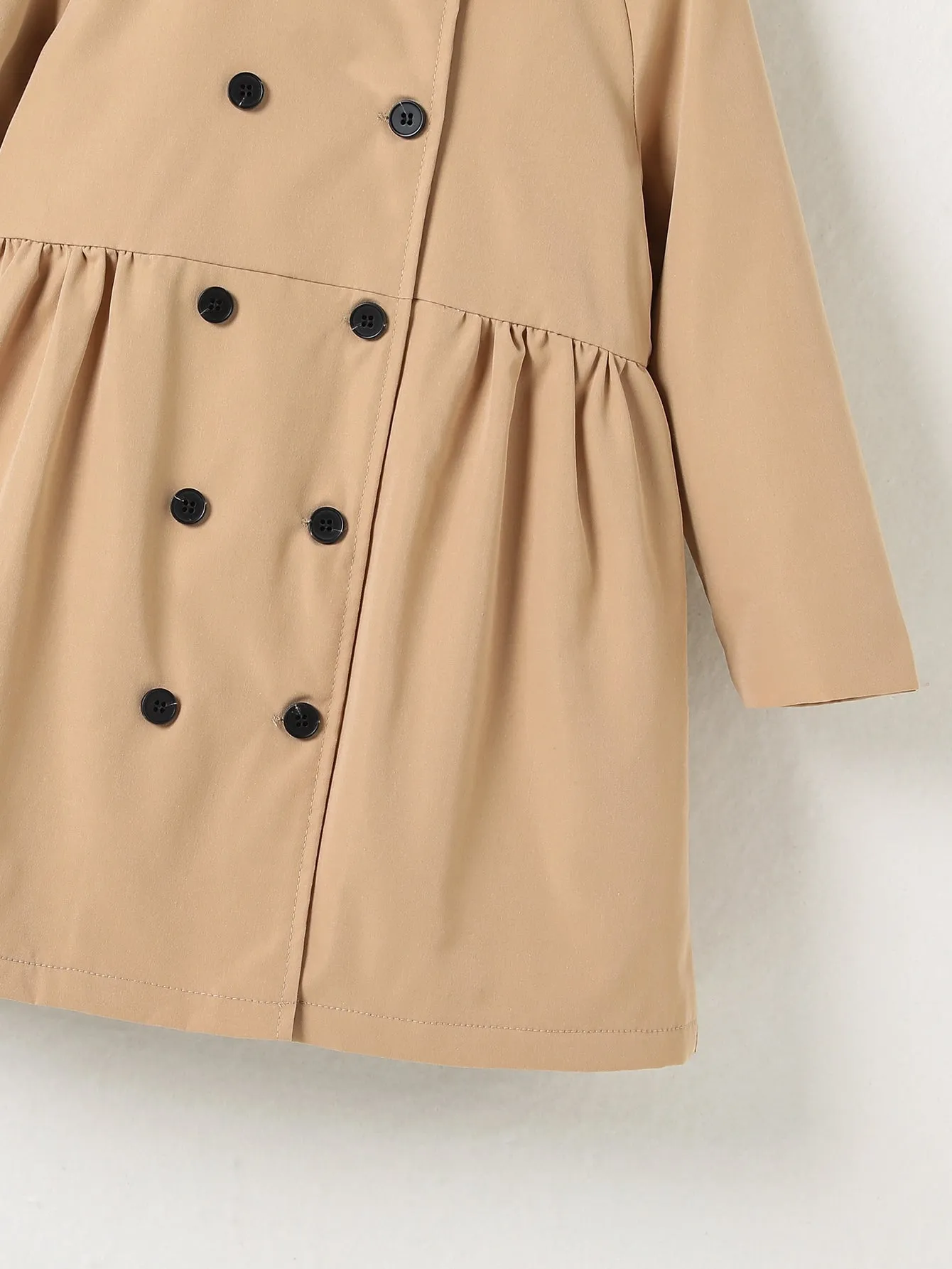 SHEIN Young Girl Raglan Sleeve Double Breasted Teddy Lined Coat FD