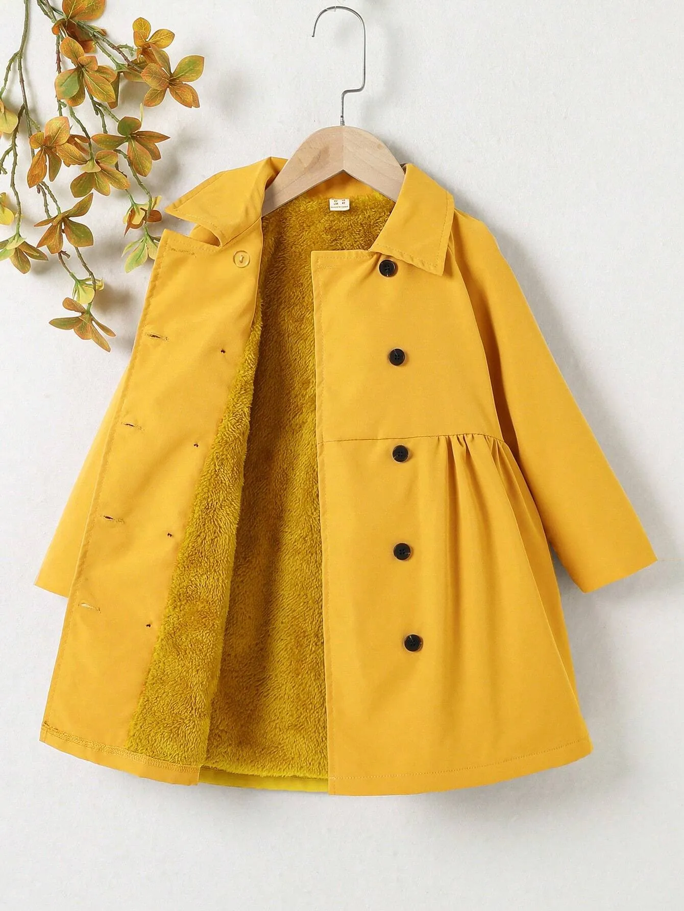 SHEIN Young Girl Raglan Sleeve Double Breasted Teddy Lined Coat FD