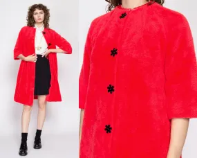 Small 60s Pink Plush Flower Button Robe
