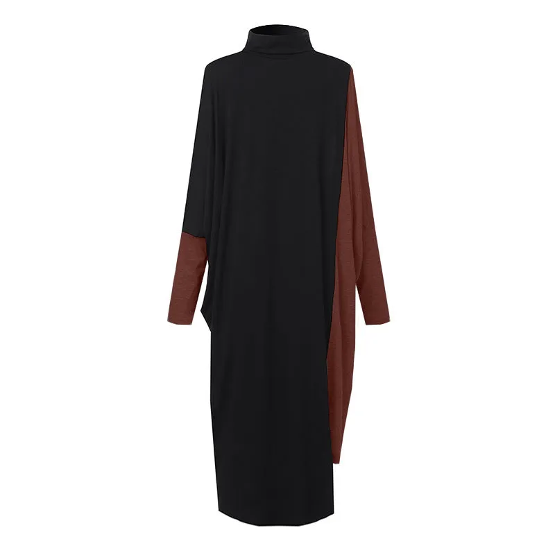 Star's same ol temperament women's clothing collage knitted medium length skirt long sleeve high neck dress
