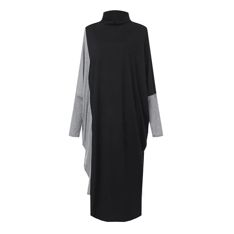 Star's same ol temperament women's clothing collage knitted medium length skirt long sleeve high neck dress