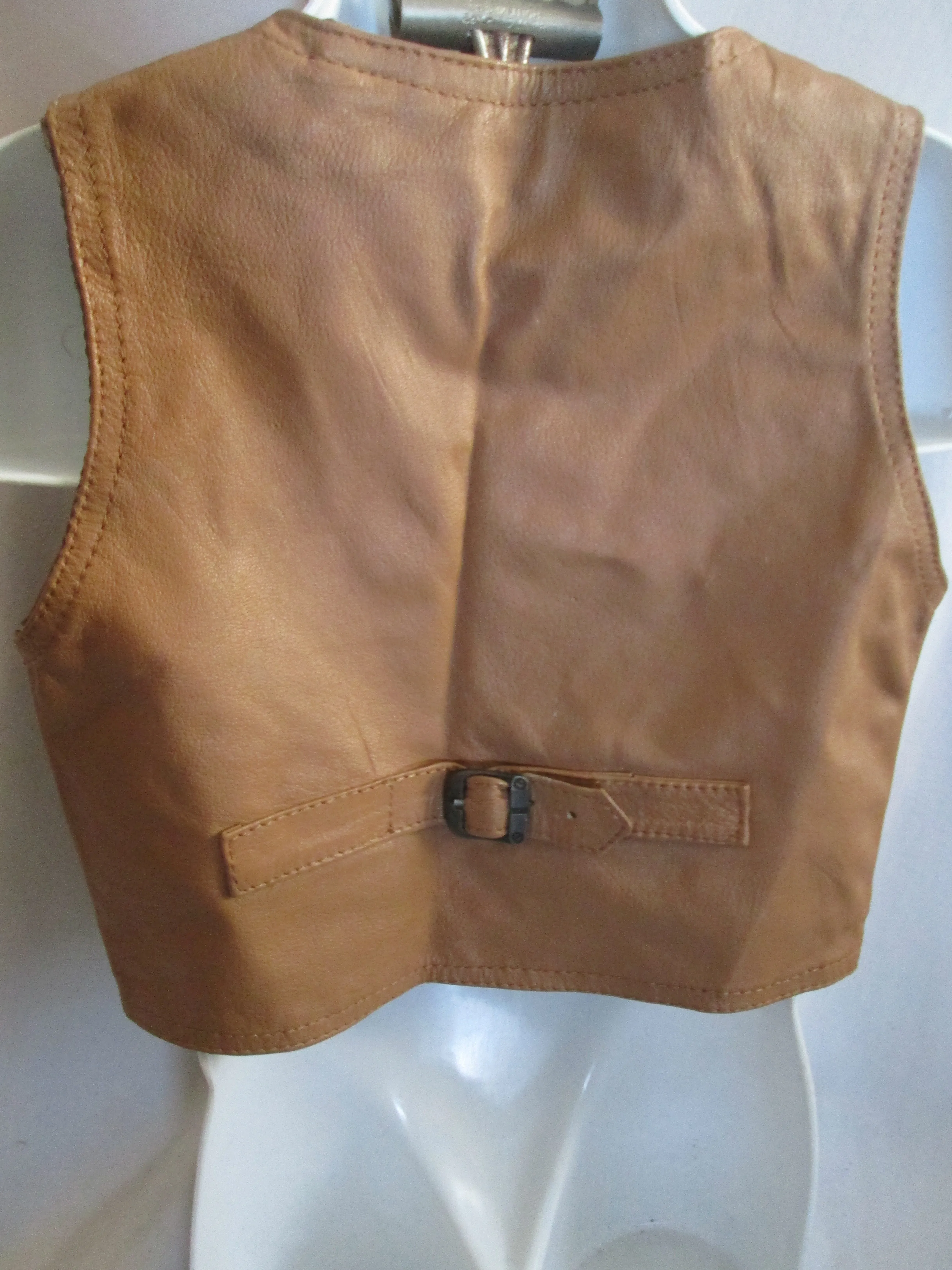 Vintage Child Kids ALL-AMERICAN leather vest jacket Moto BROWN XS western cowboy