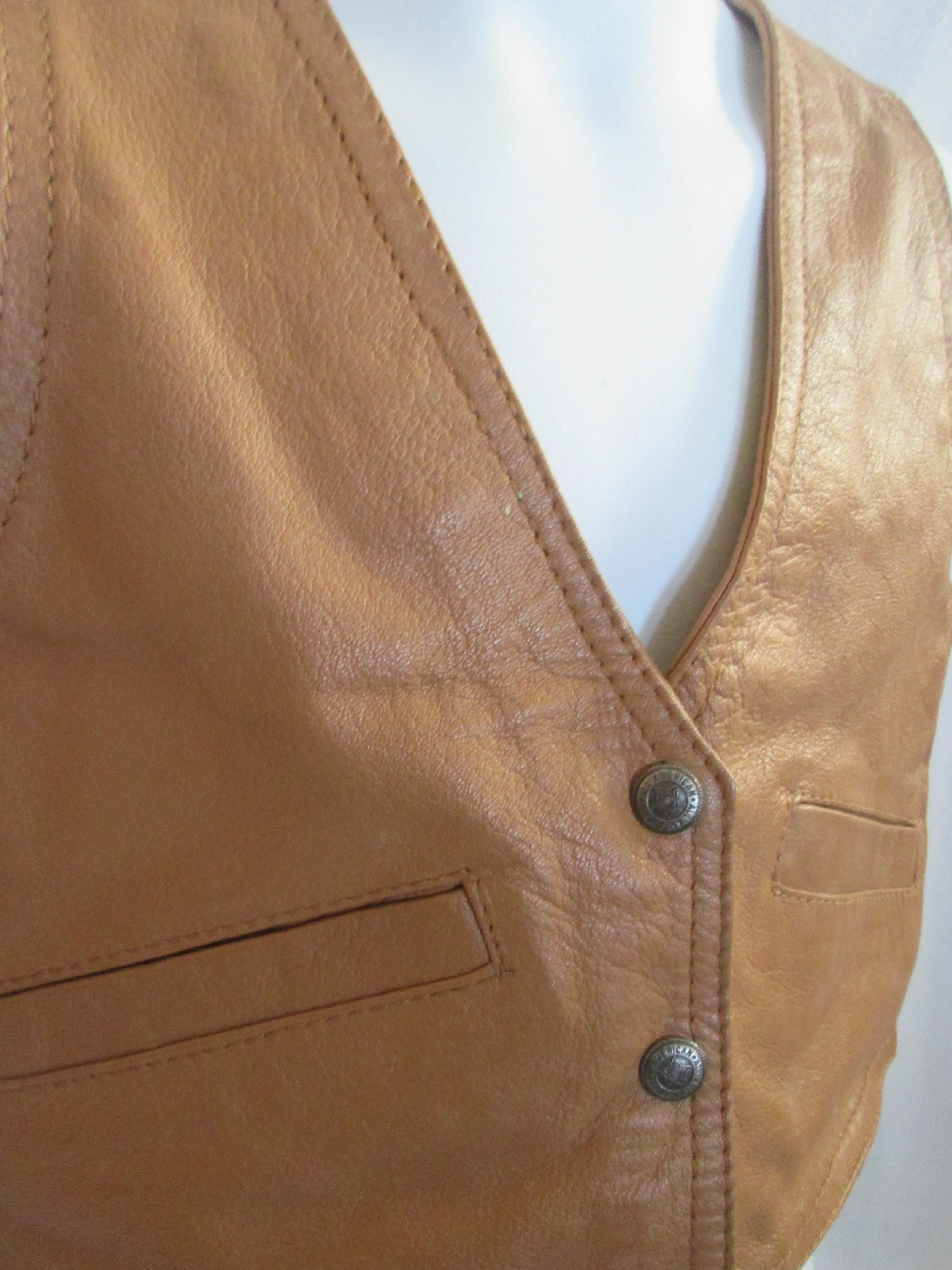 Vintage Child Kids ALL-AMERICAN leather vest jacket Moto BROWN XS western cowboy