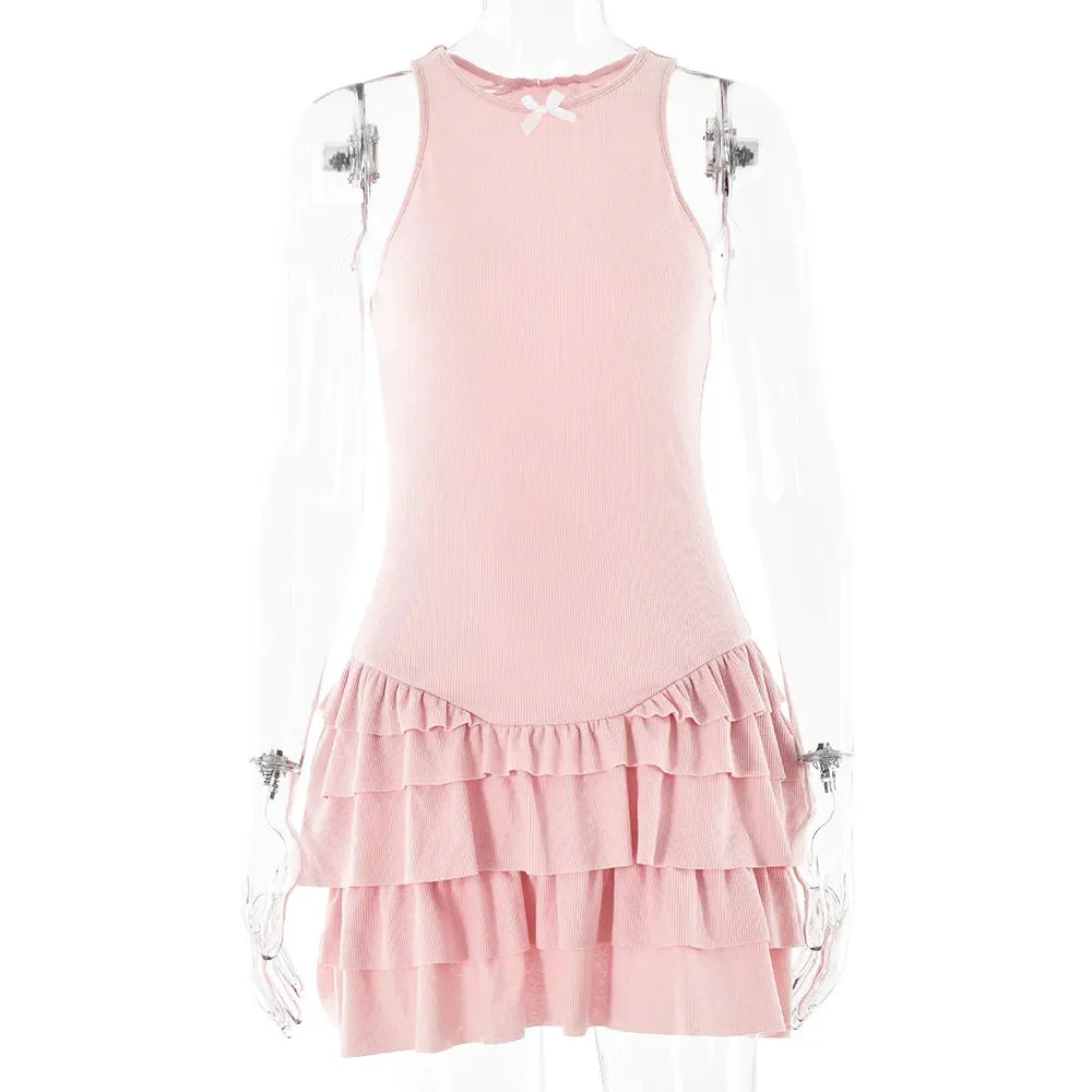 White Ruffles Sleeveless Tank Mini Dress - Summer Fashion 2024 Casual Outfit