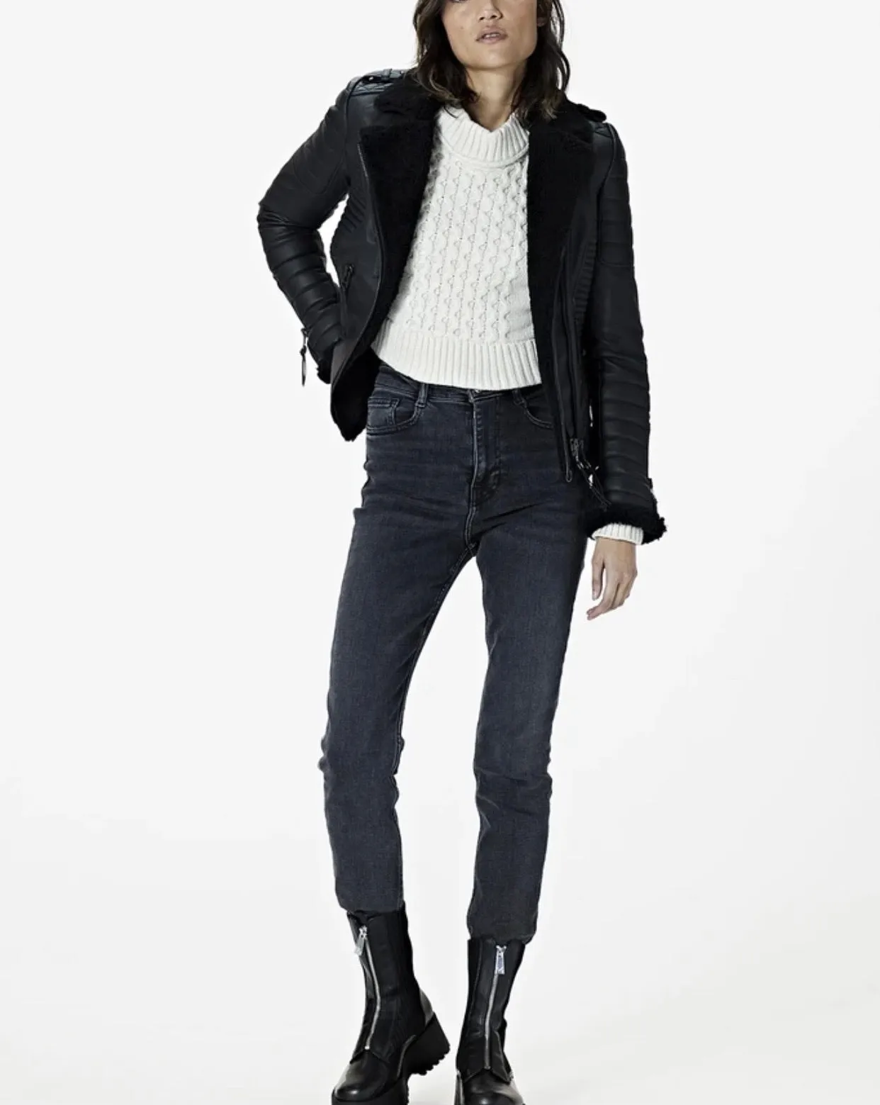Women’s Black Fur  Leather Jacket