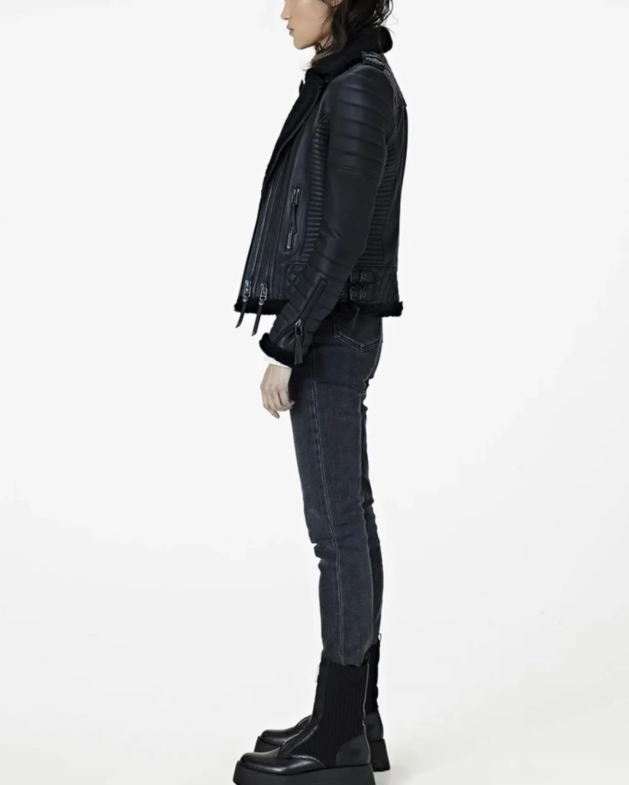 Women’s Black Fur  Leather Jacket