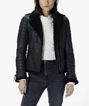 Women’s Black Fur  Leather Jacket